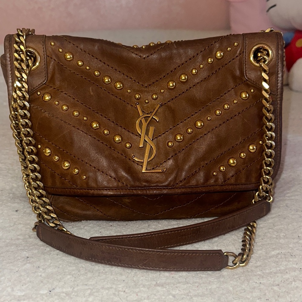 Authentic YSL Leather Studded Niki Medium Bag